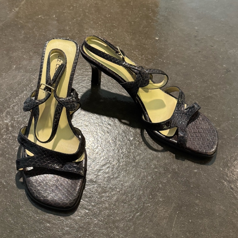 Vintage Liz Claiborne Brown Faux Snakeskin Strappy Kitten Heel Sandals